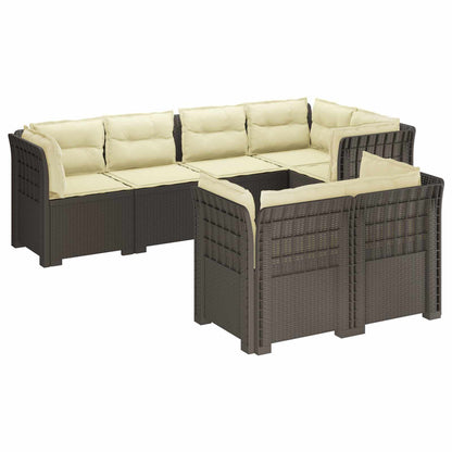 vidaXL 7-Seater Garden Sofa with Cushions Rattan Look PP Light Grey 2