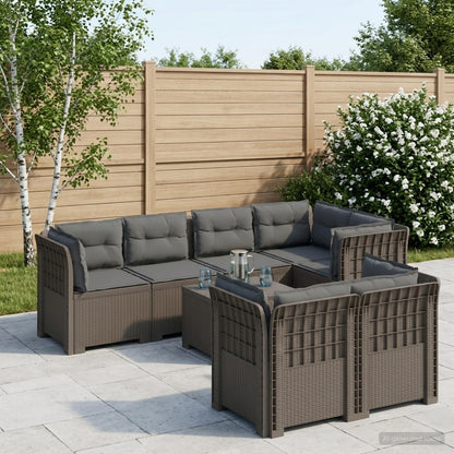 vidaXL 7-Seater Garden Sofa with Cushions Rattan Look PP Light Grey 1