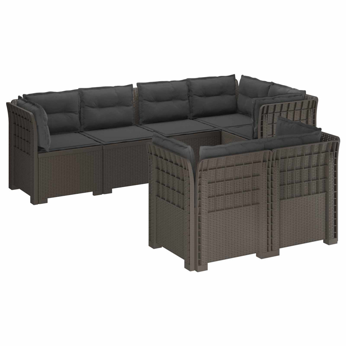vidaXL 7-Seater Garden Sofa with Cushions Rattan Look PP Light Grey 2