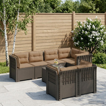 vidaXL 7-Seater Garden Sofa with Cushions Rattan Look PP Light Grey 1