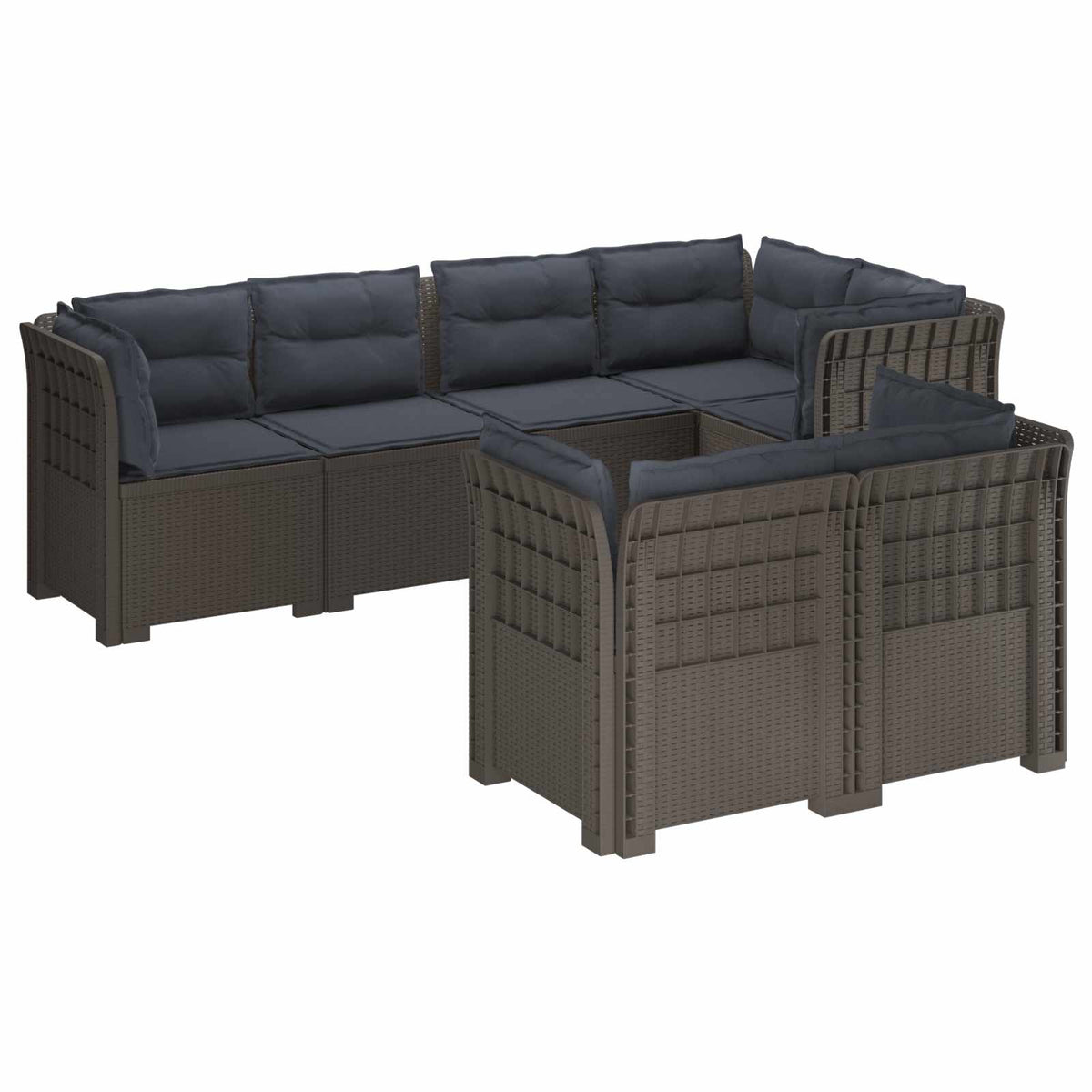 vidaXL 7-Seater Garden Sofa with Cushions Rattan Look PP Light Grey 2