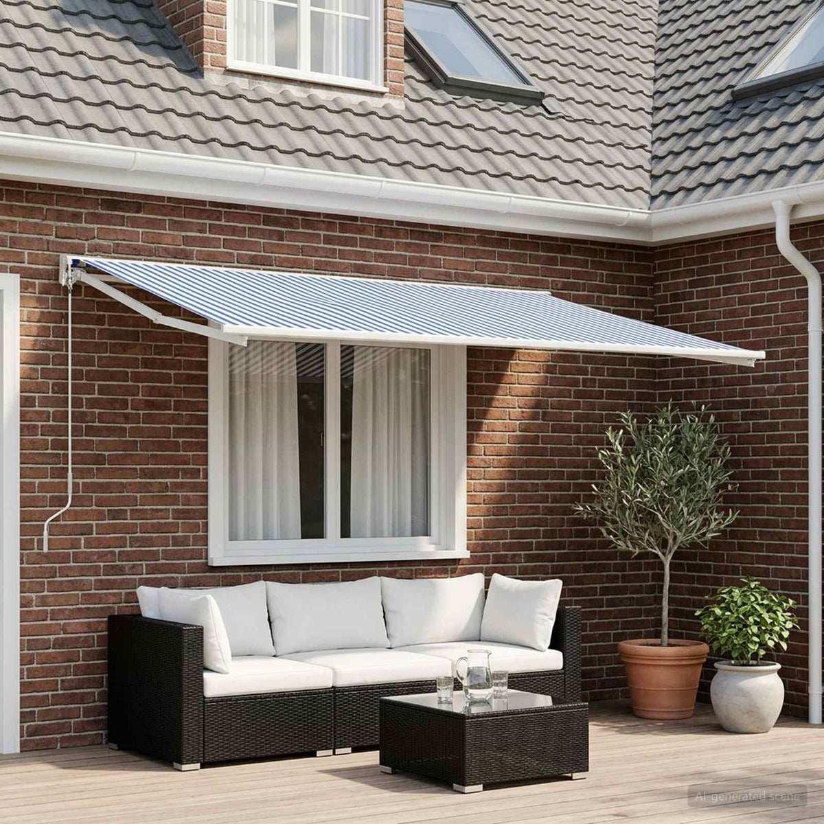 Awning Replacement Fabric Blue white
