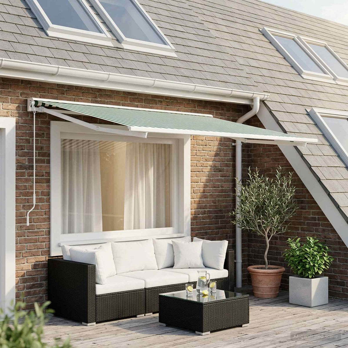 Awning Replacement Fabric Polyester Green white