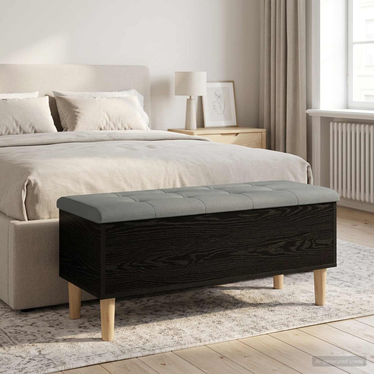 Storage Bench with Cushion Black oak 102 x 42 x 46 cm