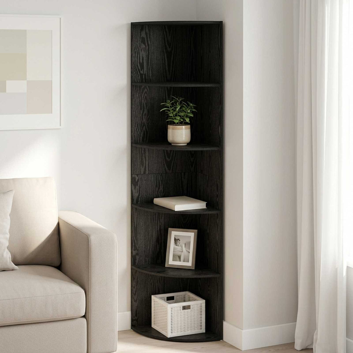 Corner Shelf 5-Tier 41.5 x 41.5 x 178 cm Engineered Wood Black oak