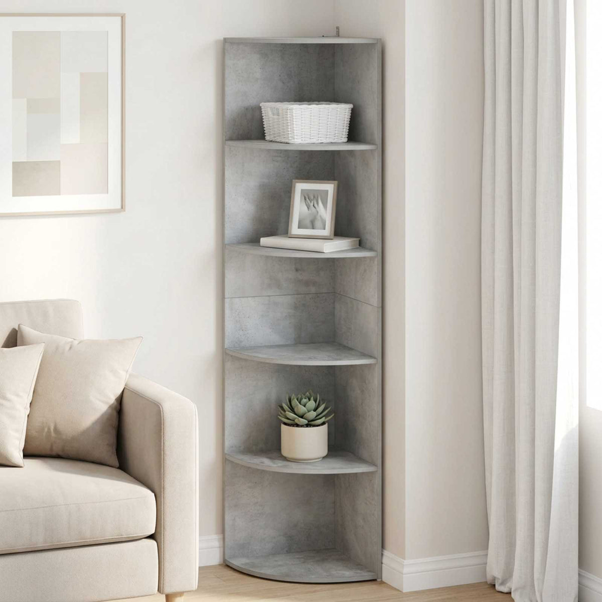 Corner Shelf 5-Tier 41.5 x 41.5 x 178 cm Engineered Wood Concrete grey