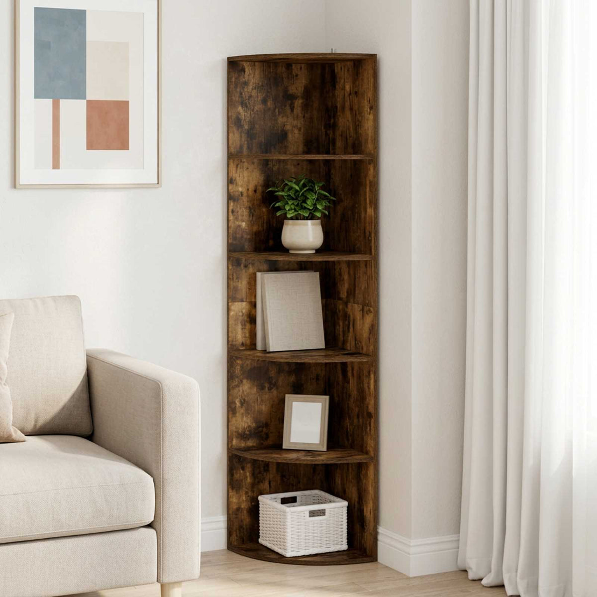 Corner Shelf 5-Tier 41.5 x 41.5 x 178 cm Engineered Wood Smoked oak