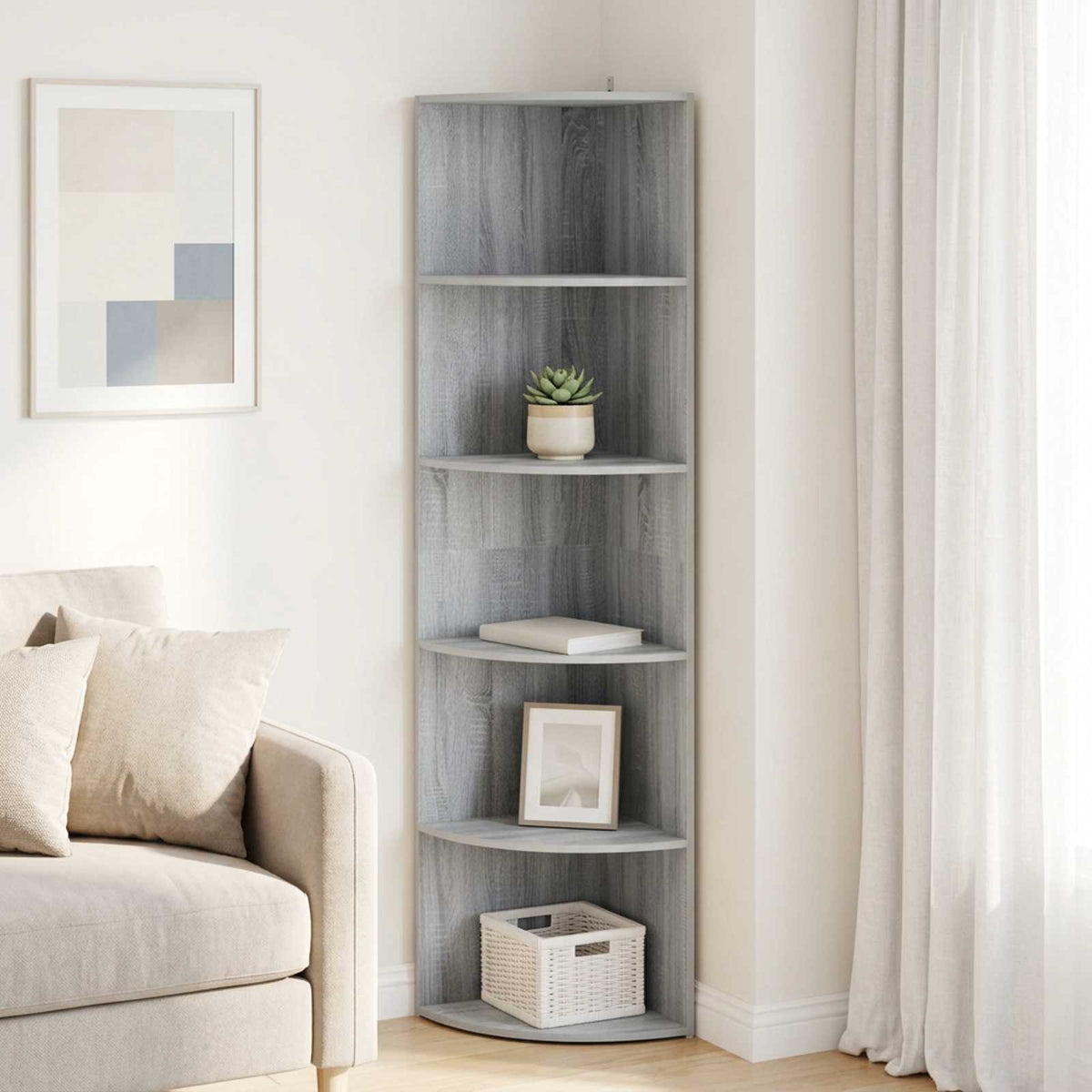 Corner Shelf 5-Tier 41.5 x 41.5 x 178 cm Engineered Wood Grey sonoma