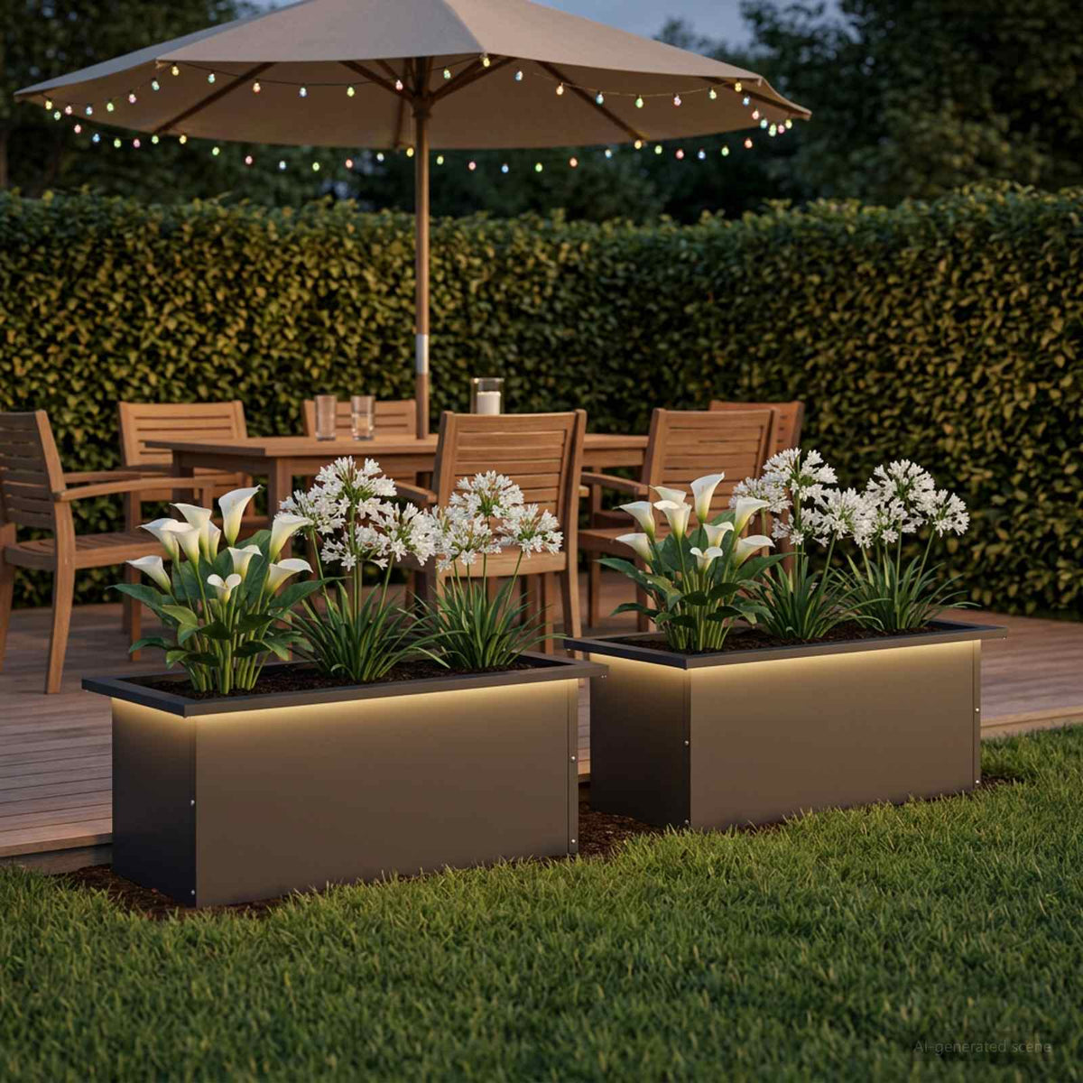 Garden Planter with LED 30 x 60 x 30 cm Steel 2 pcs Black