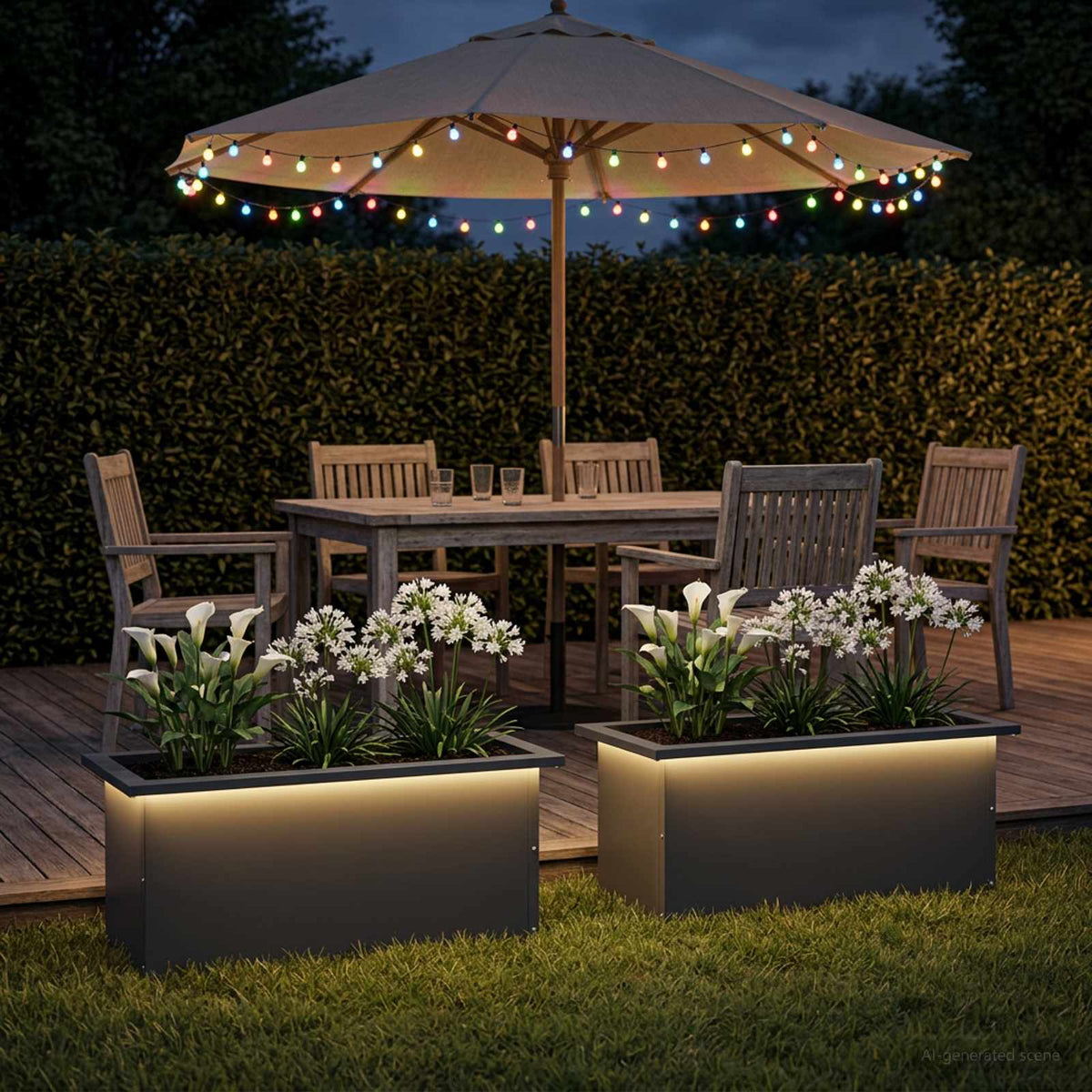 Garden Planter with LED 30 x 60 x 30 cm Steel 2 pcs Anthracite