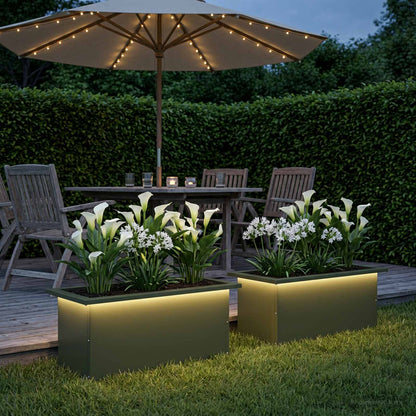 Garden Planter with LED 30 x 60 x 30 cm Steel 2 pcs Olive green