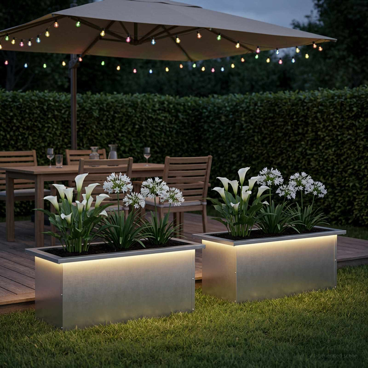 Garden Planter with LED 30 x 60 x 30 cm Steel 2 pcs Stainless steel