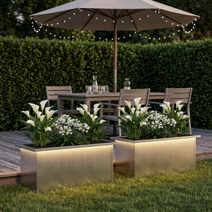 Garden Planter with LED 30 x 60 x 30 cm Steel 2 pcs Galvanised steel