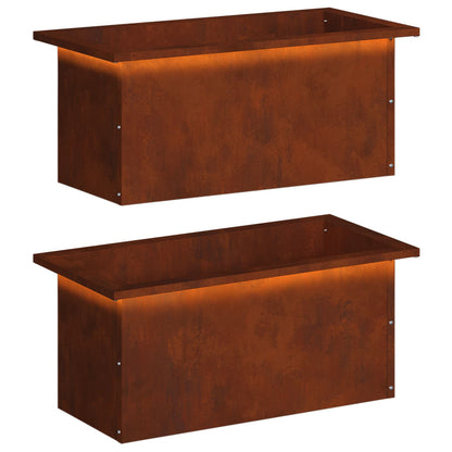 Garden Planter with LED 30 x 60 x 30 cm Steel 2 pcs Weathering steel