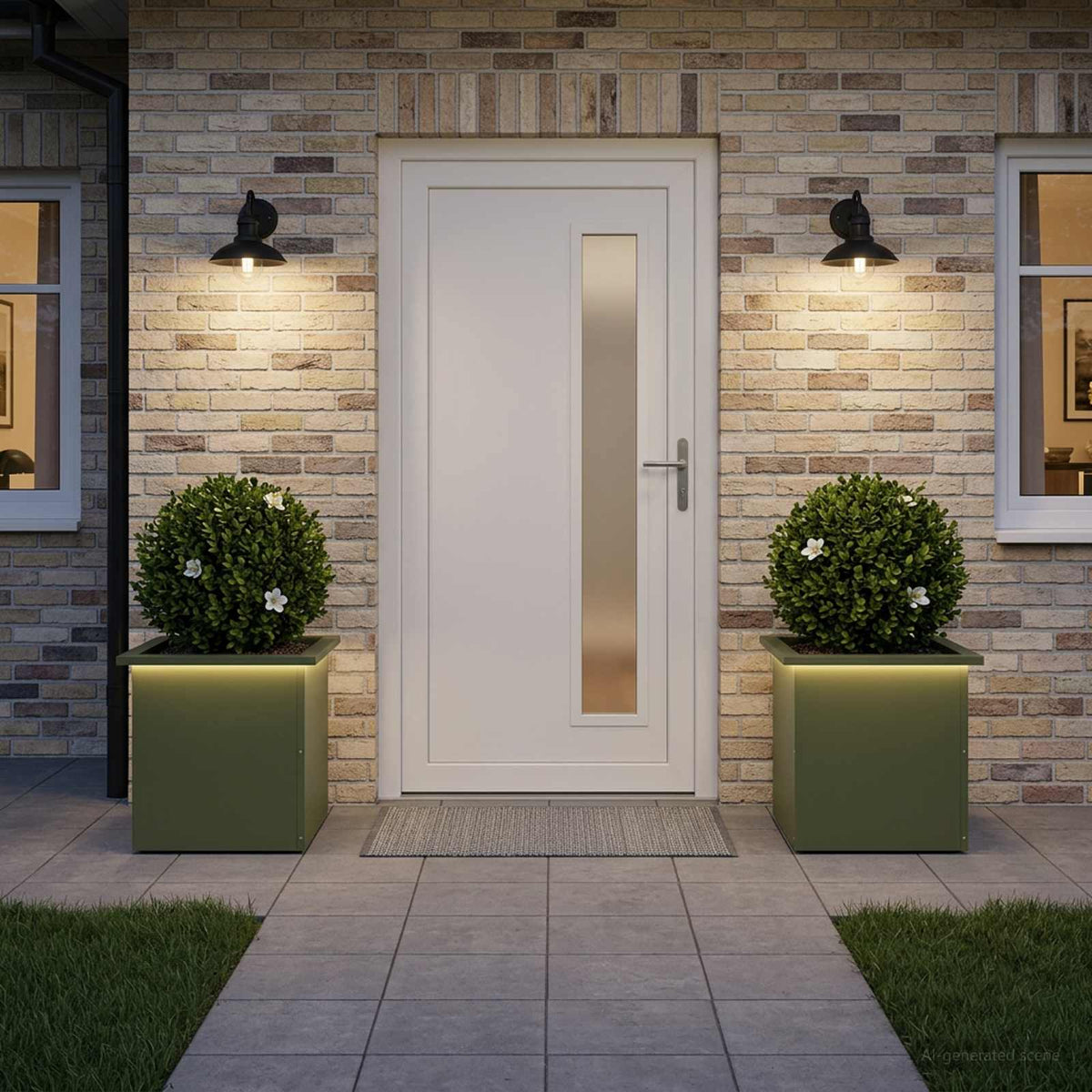 Garden Planter with LED 40 x 40 x 40 cm Steel 2 pcs Olive green