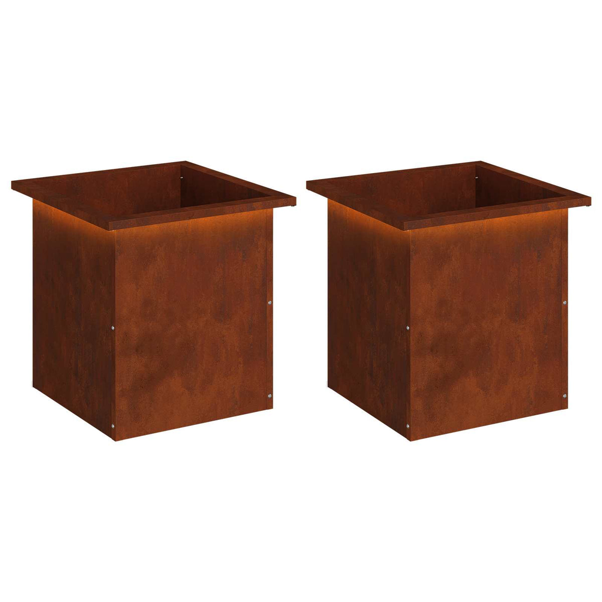 Garden Planter with LED 40 x 40 x 40 cm Steel 2 pcs Weathering steel