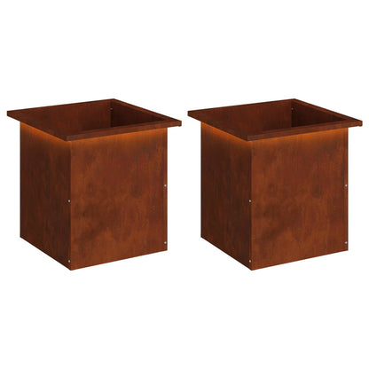Garden Planter with LED 40 x 40 x 40 cm Steel 2 pcs Weathering steel