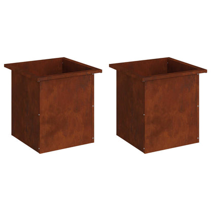 Garden Planter with LED 40 x 40 x 40 cm Steel 2 pcs Weathering steel