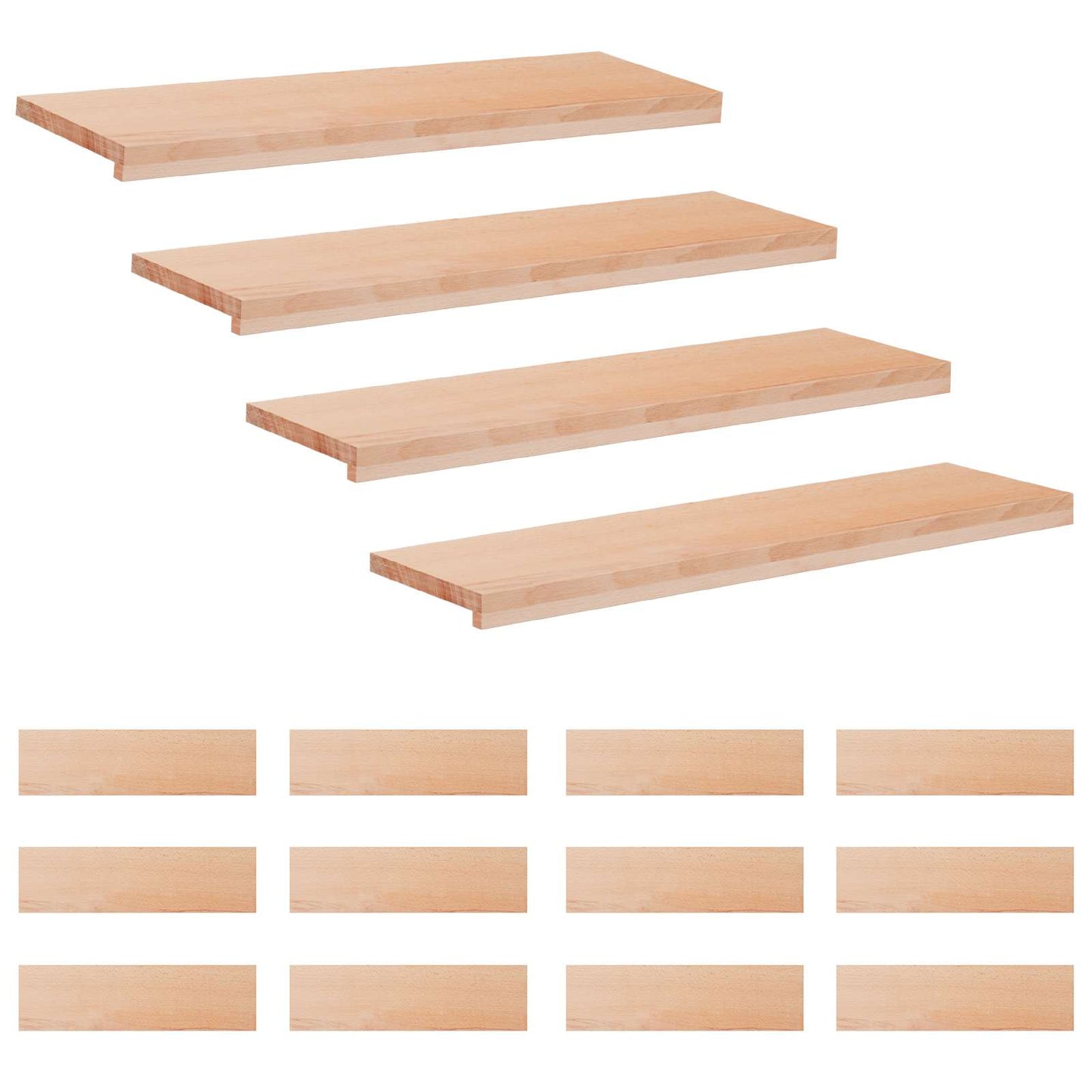 vidaXL Stair Treads 16 pcs 100 x 25 x 2 cm Natural Solid Beech Wood 1
