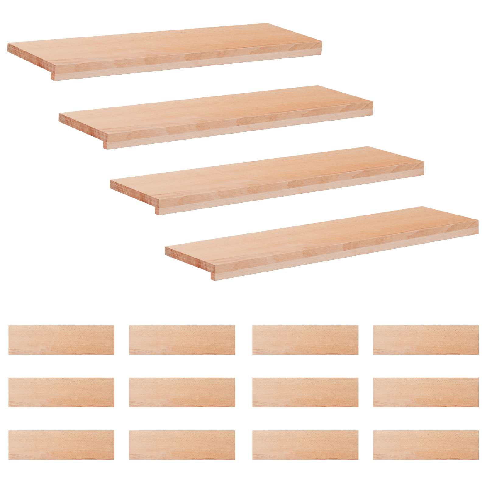 vidaXL Stair Treads 16 pcs 100 x 25 x 2 cm Natural Solid Beech Wood 1