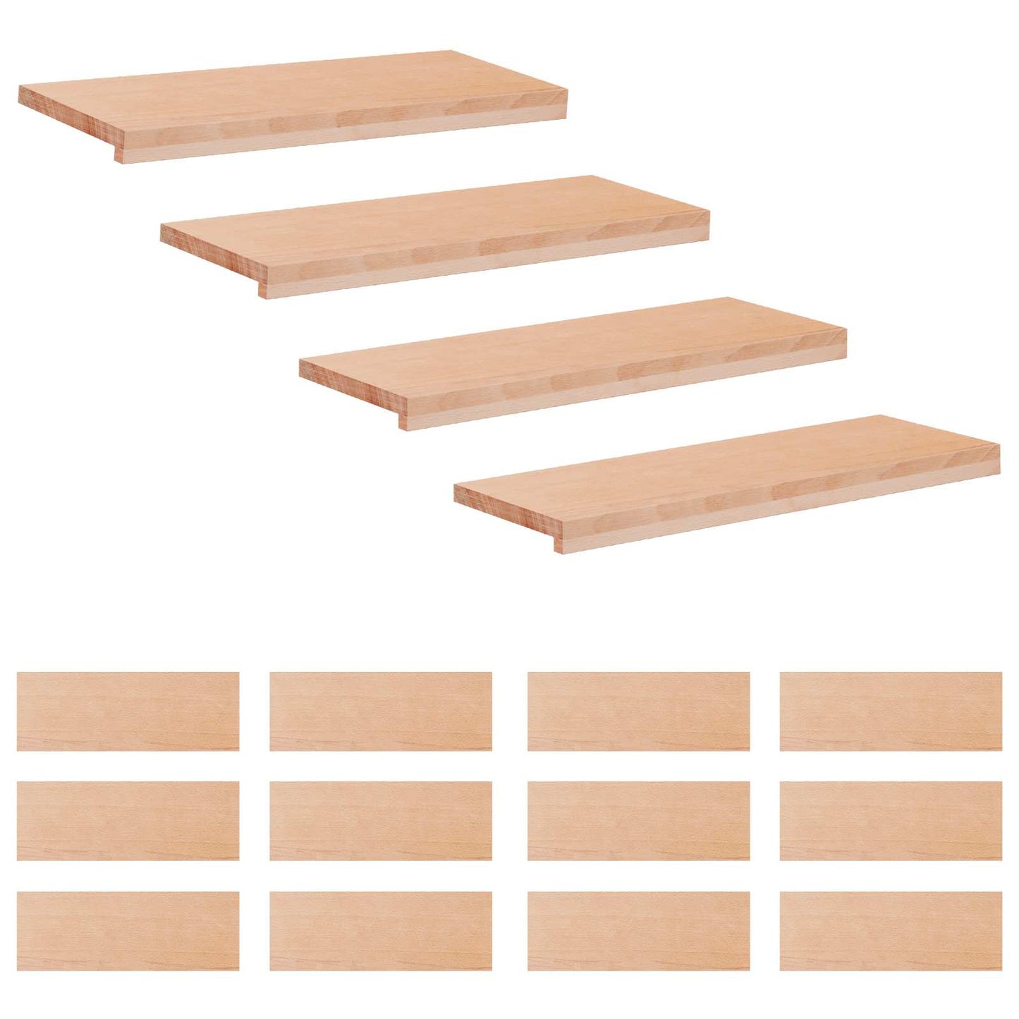 vidaXL Stair Treads 16 pcs 80 x 30 x 2 cm Natural Solid Beech Wood 1