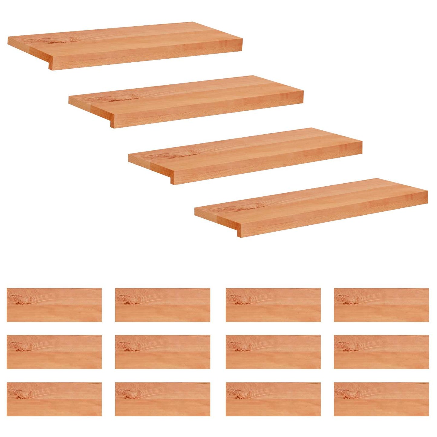 vidaXL Stair Treads 16 pcs 80 x 25 x 2 cm Varnish Solid Beech Wood 1