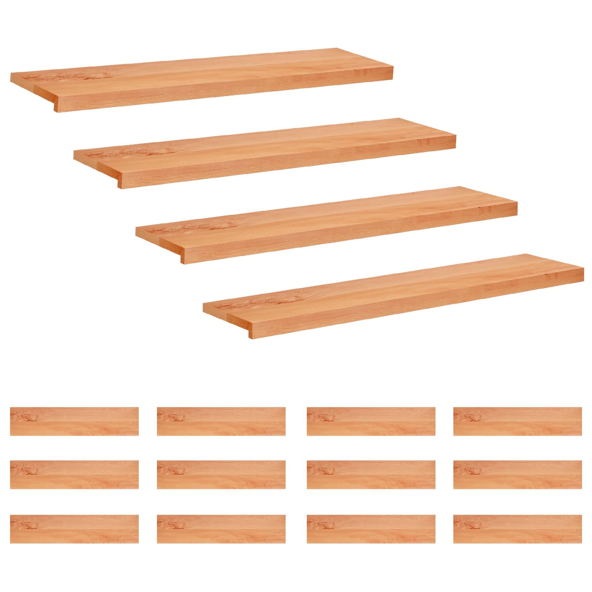 vidaXL Stair Treads 16 pcs 120 x 25 x 2 cm Varnish Solid Beech Wood 2