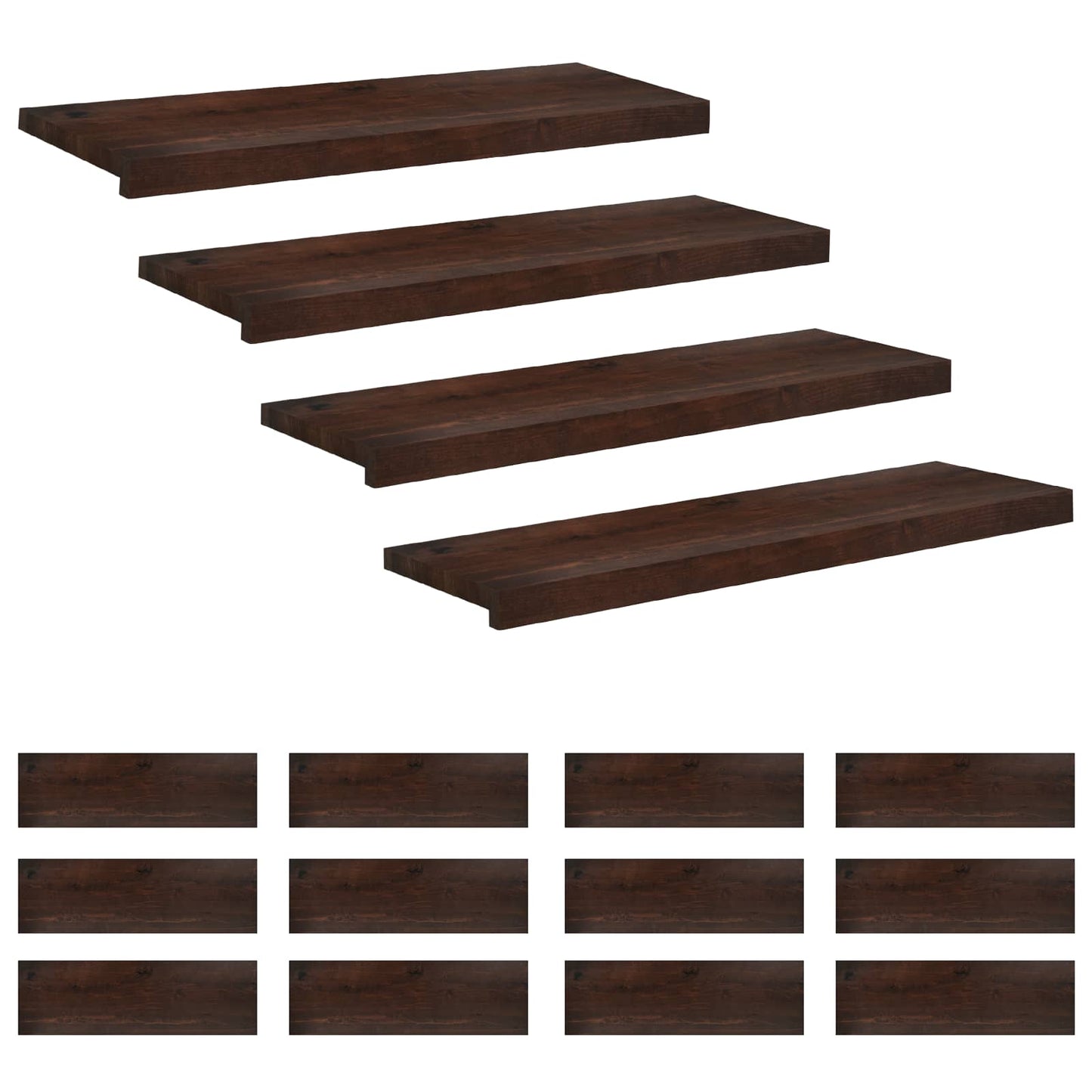 vidaXL Stair Treads 16 pcs 80 x 25 x 2 cm Dark Brown Solid Beech Wood 2