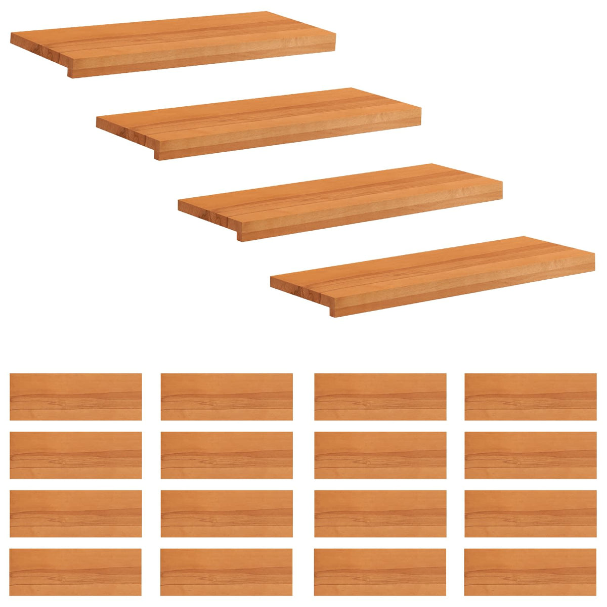vidaXL Stair Treads 20 pcs 80 x 30 x 2 cm Light Brown Solid Beech Wood 2