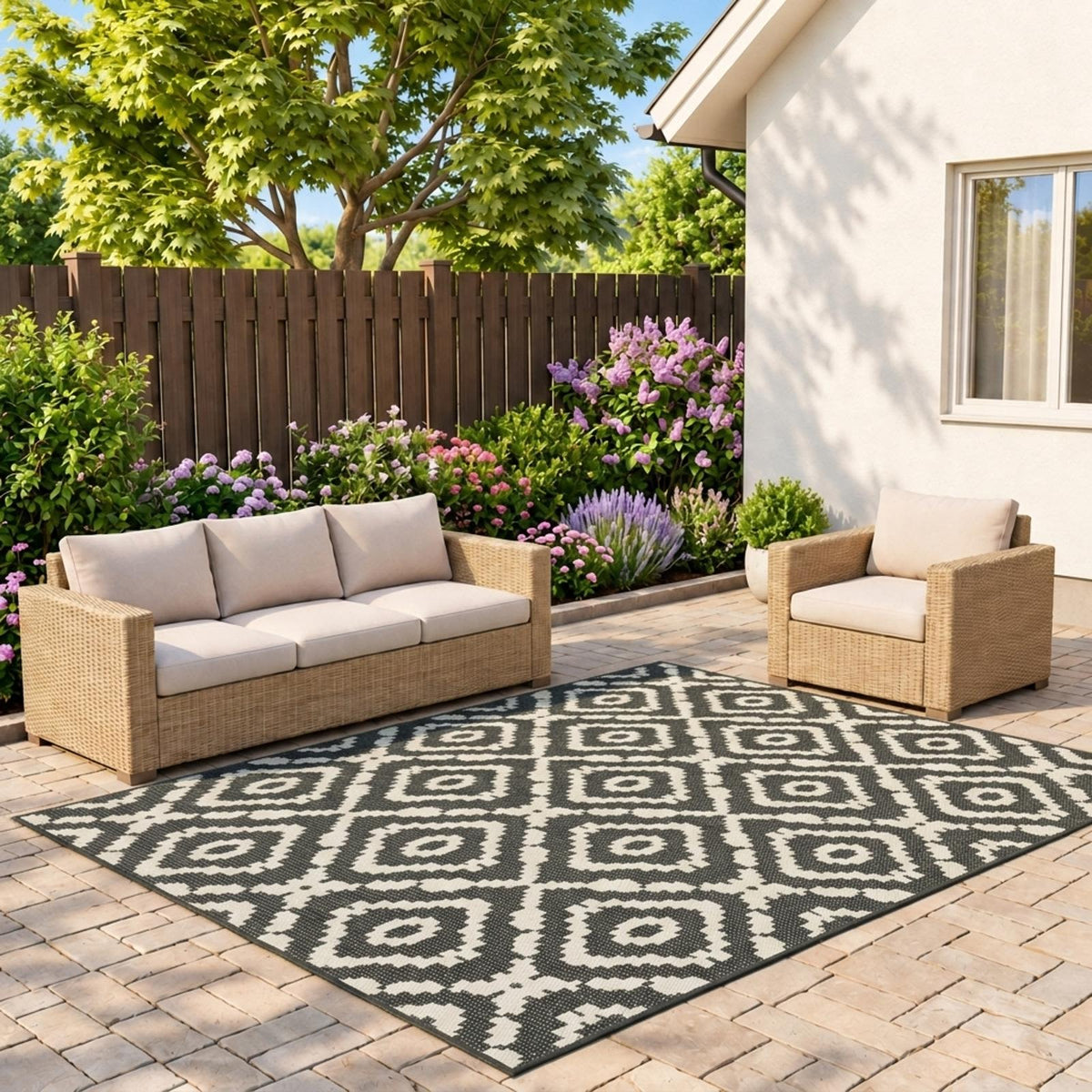 vidaXL Area Rug Natural and Black 200 x 290 cm PET 1
