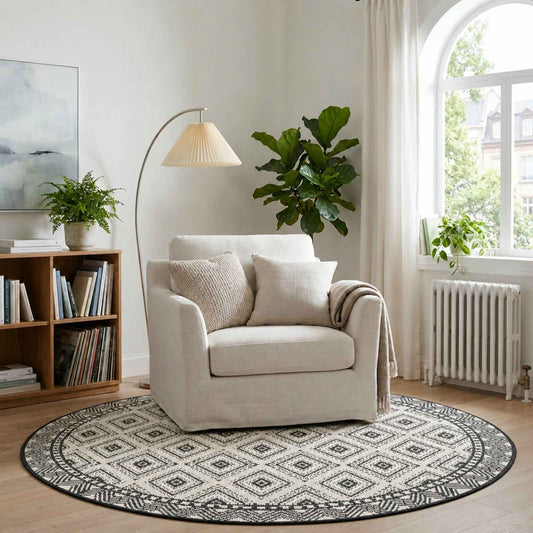 vidaXL Area Rug Natural and Black Ø 160 cm PET 1