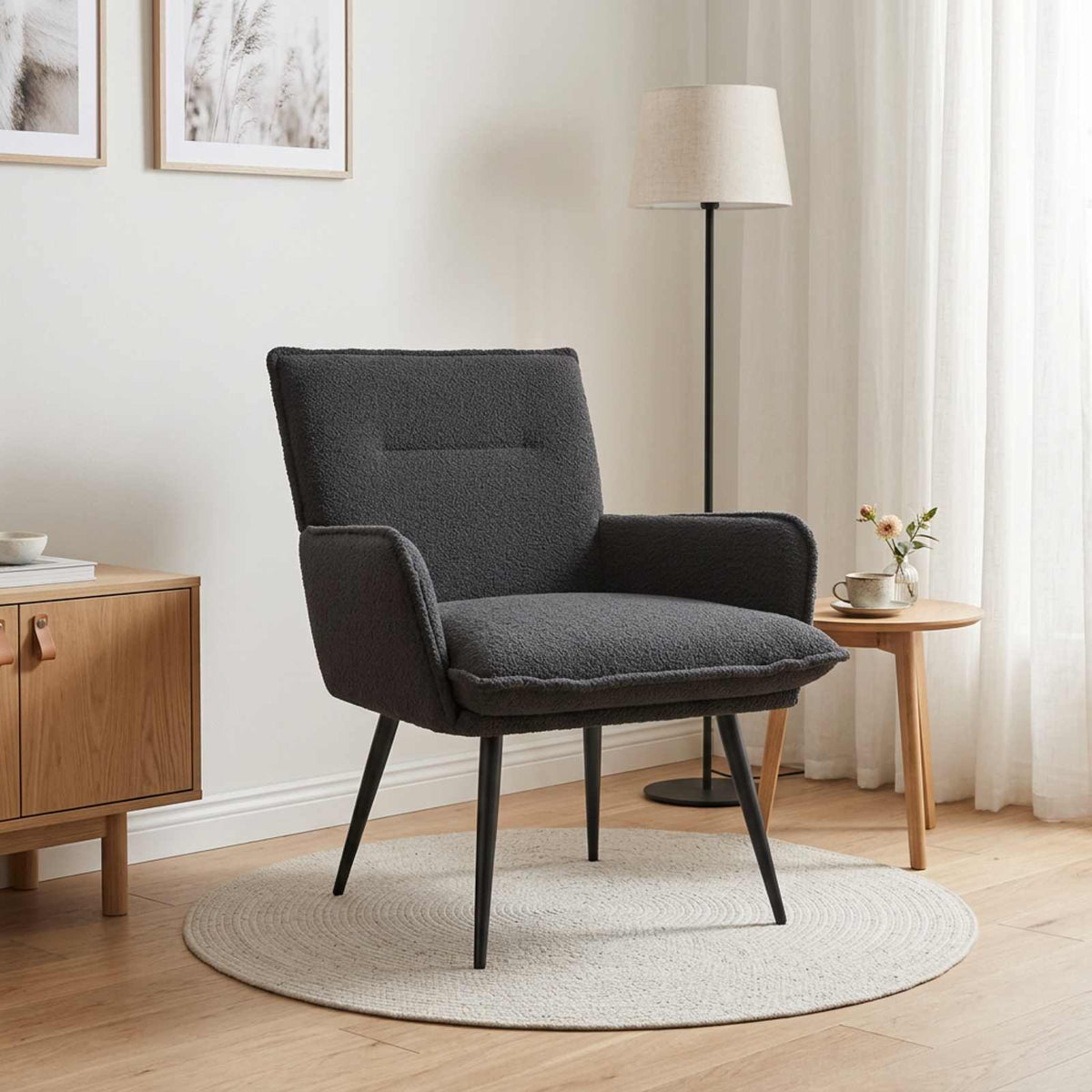 Armchair Bouclé Dark grey