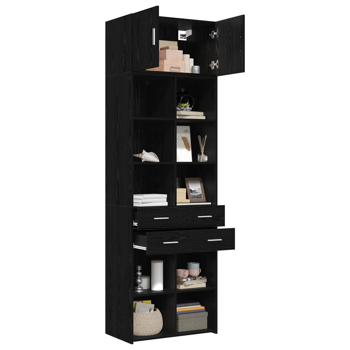 Storage Cabinet 70x42.5x225 cm Engineered Wood 4 Drawers 6 Shelves Black oak