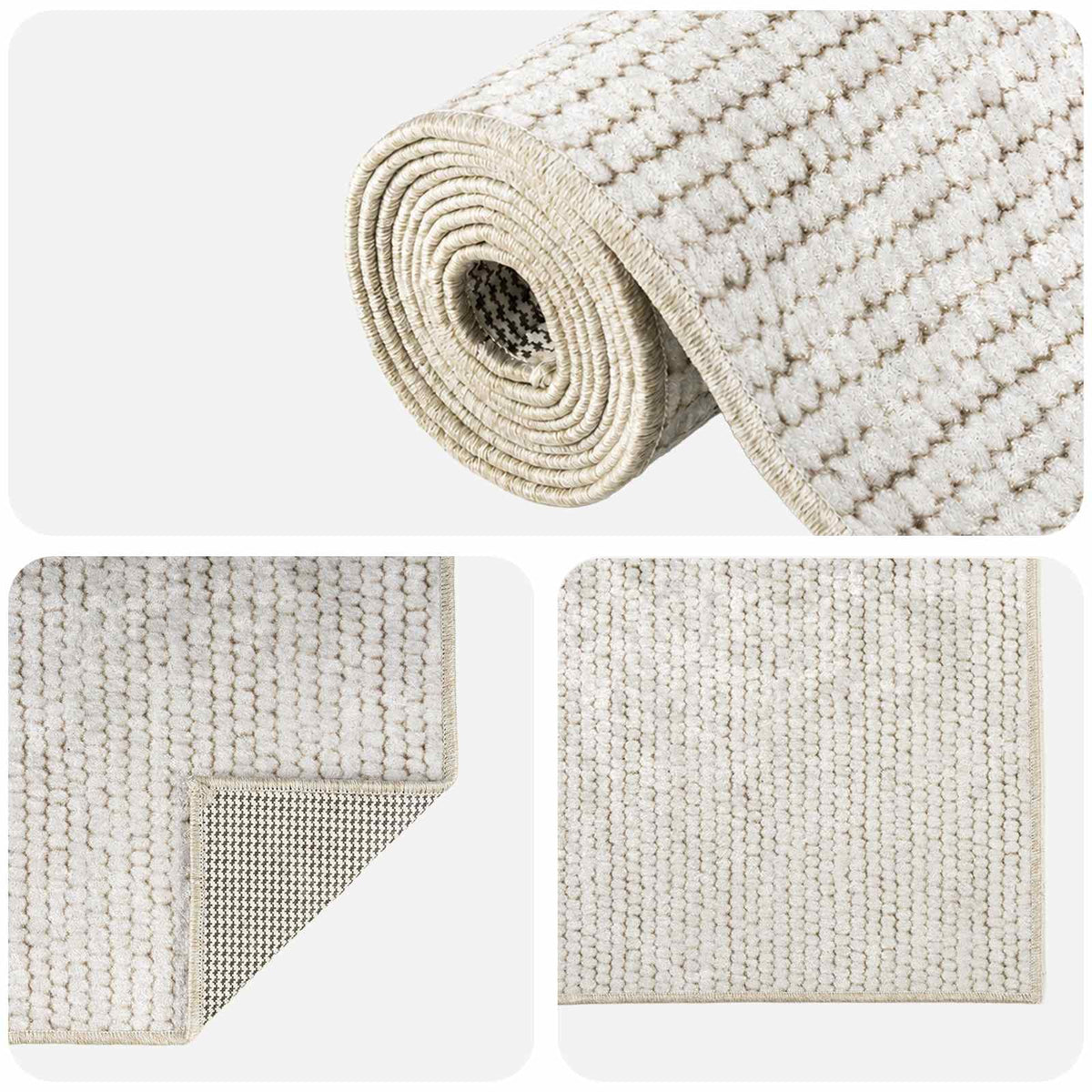 Rug 100% Polyester 3 mm Washable Cream 50 x 100 cm – 160 x 230 cm 80 x 300 cm