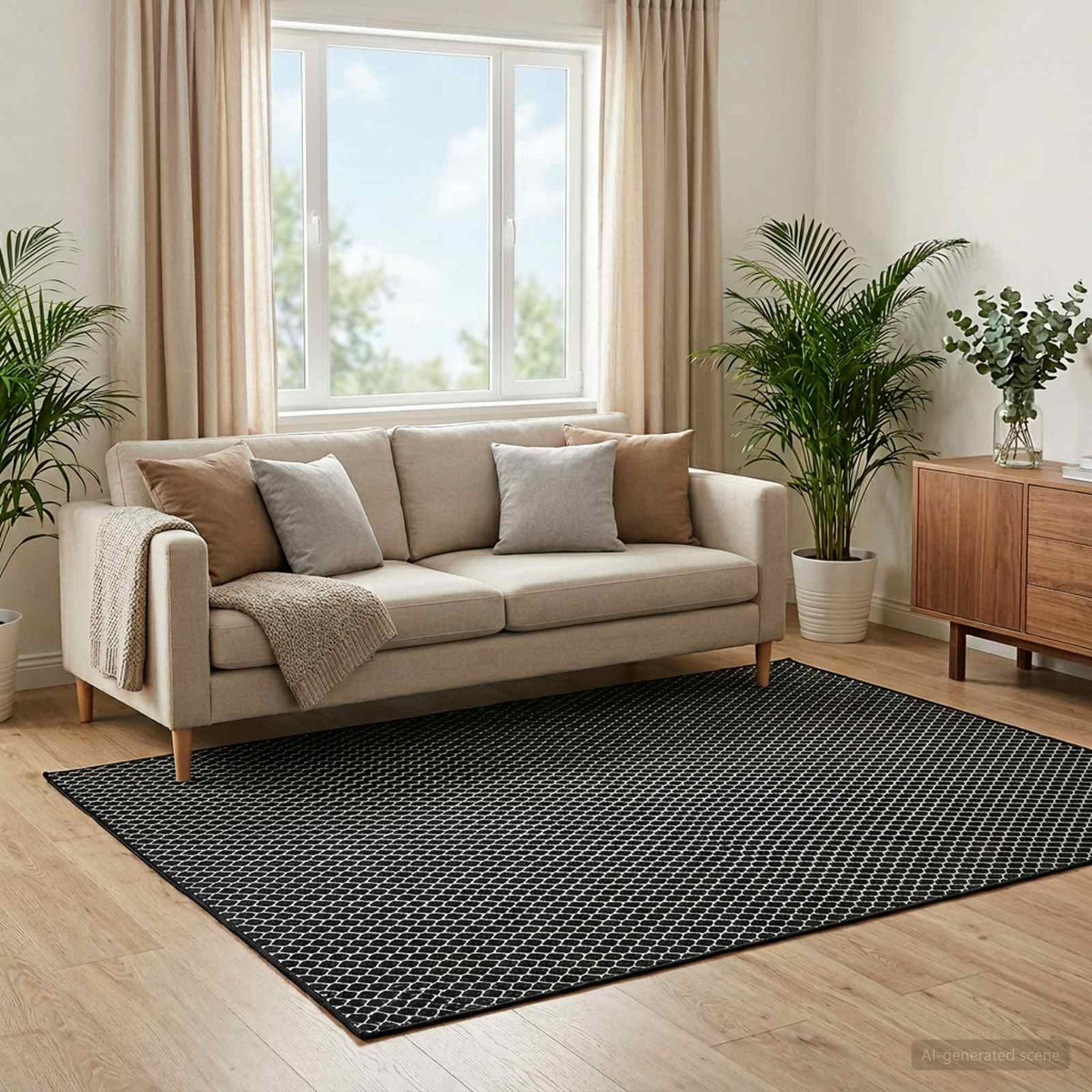 Rug ORIZ Polyester Black mesh pattern