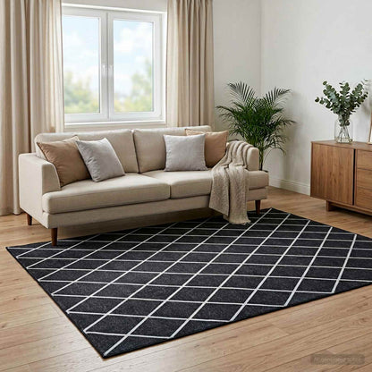 Rug ORIZ Polyester Black diamond pattern