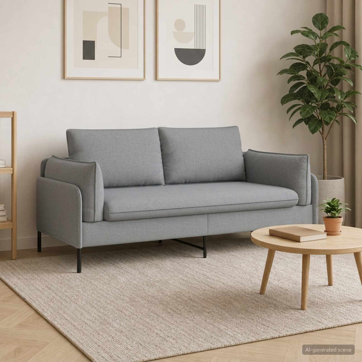 Sofa 188 x 81 x 89 cm Fabric 2-Seater Light grey