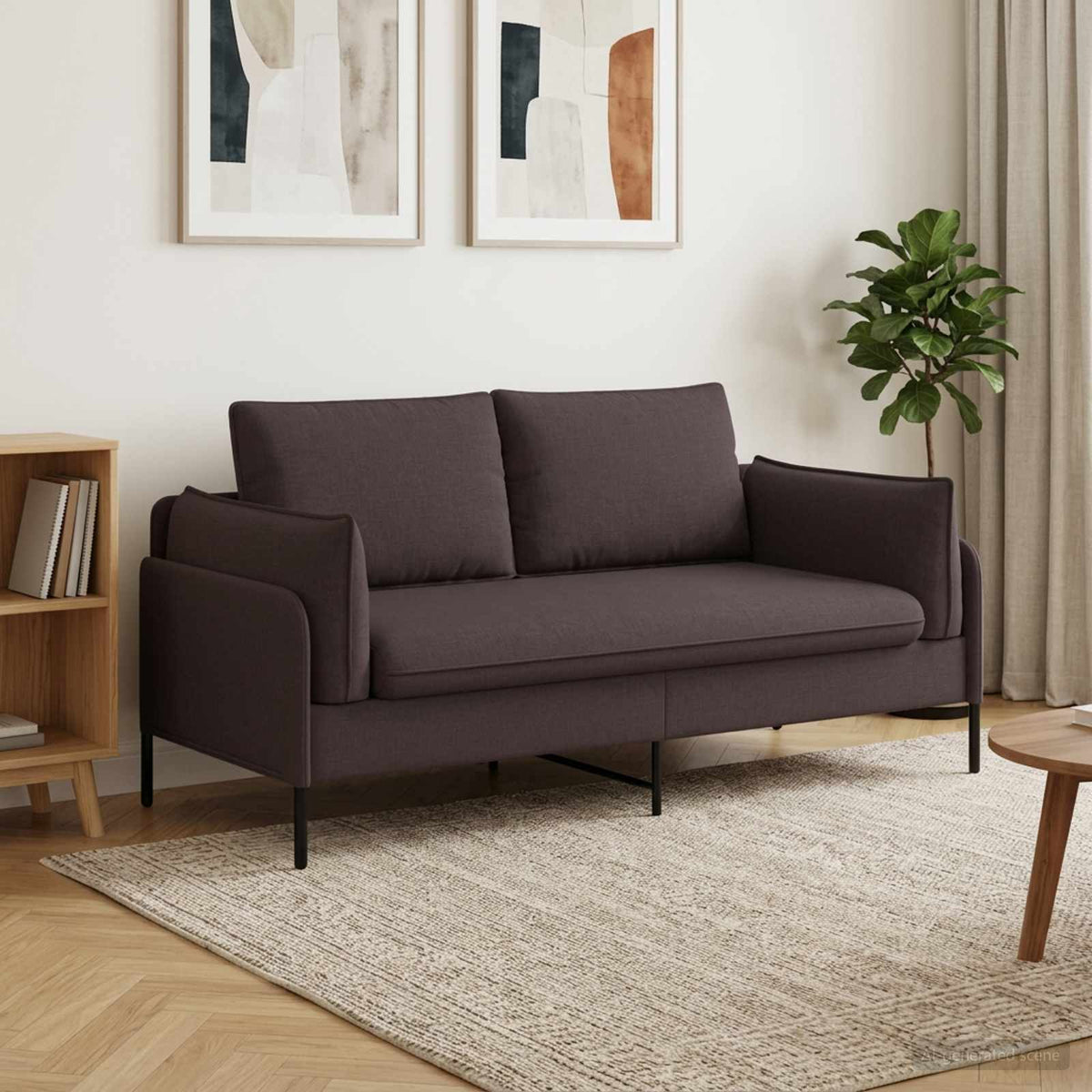 Sofa 188 x 81 x 89 cm Fabric 2-Seater Dark brown