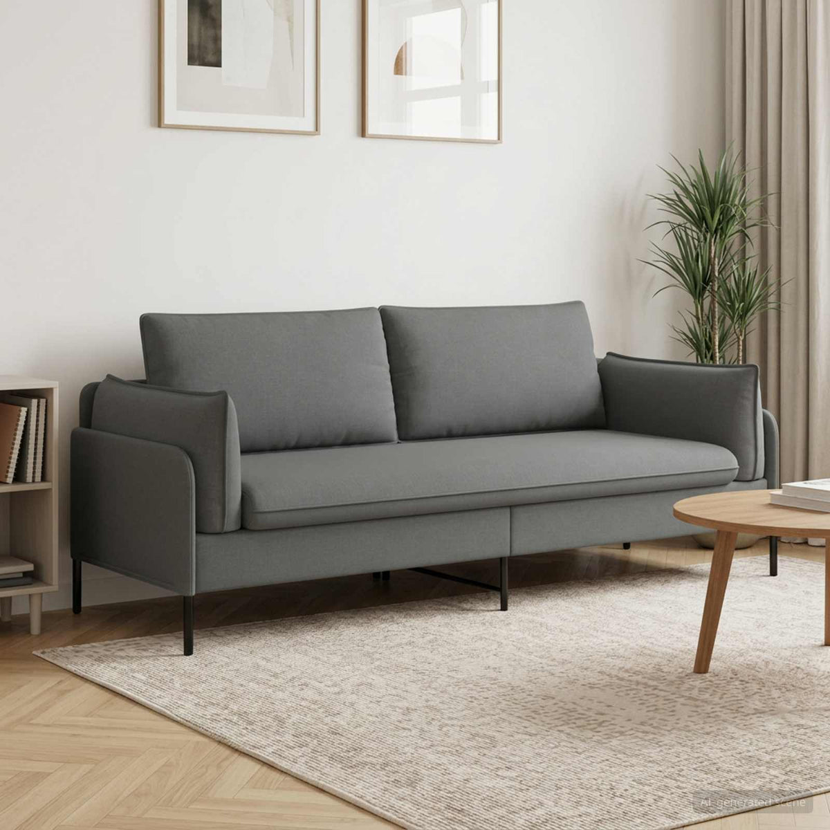 Sofa 222 x 81 x 89 cm Fabric 3-Seater Dark grey