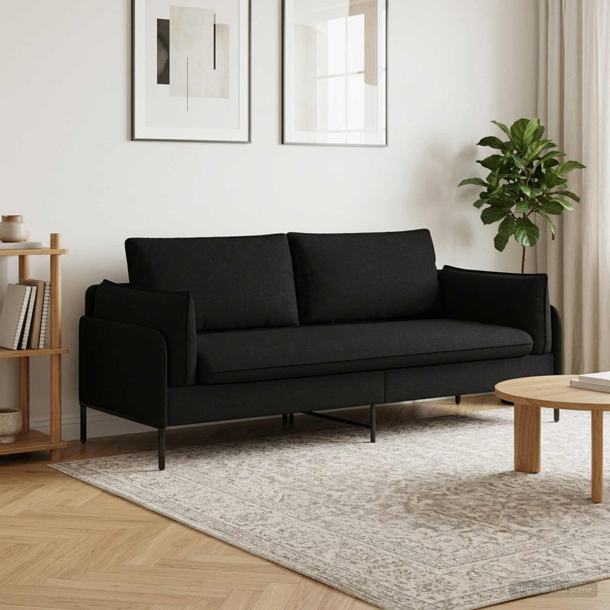 Sofa 222 x 81 x 89 cm Fabric 3-Seater Black