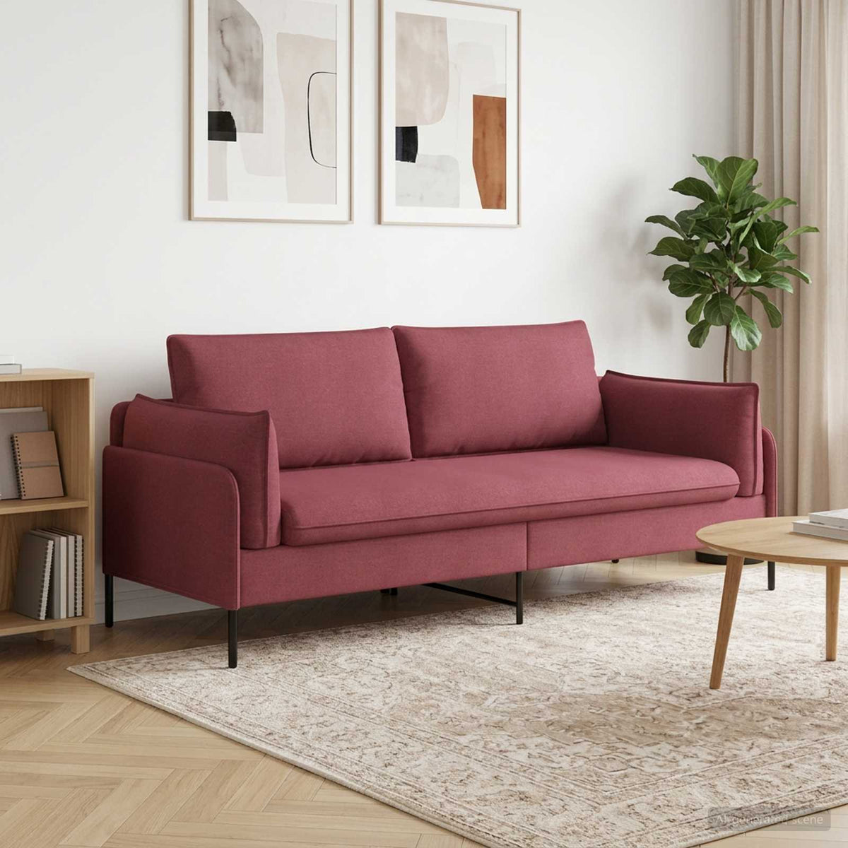 Sofa 222 x 81 x 89 cm Fabric 3-Seater Wine red
