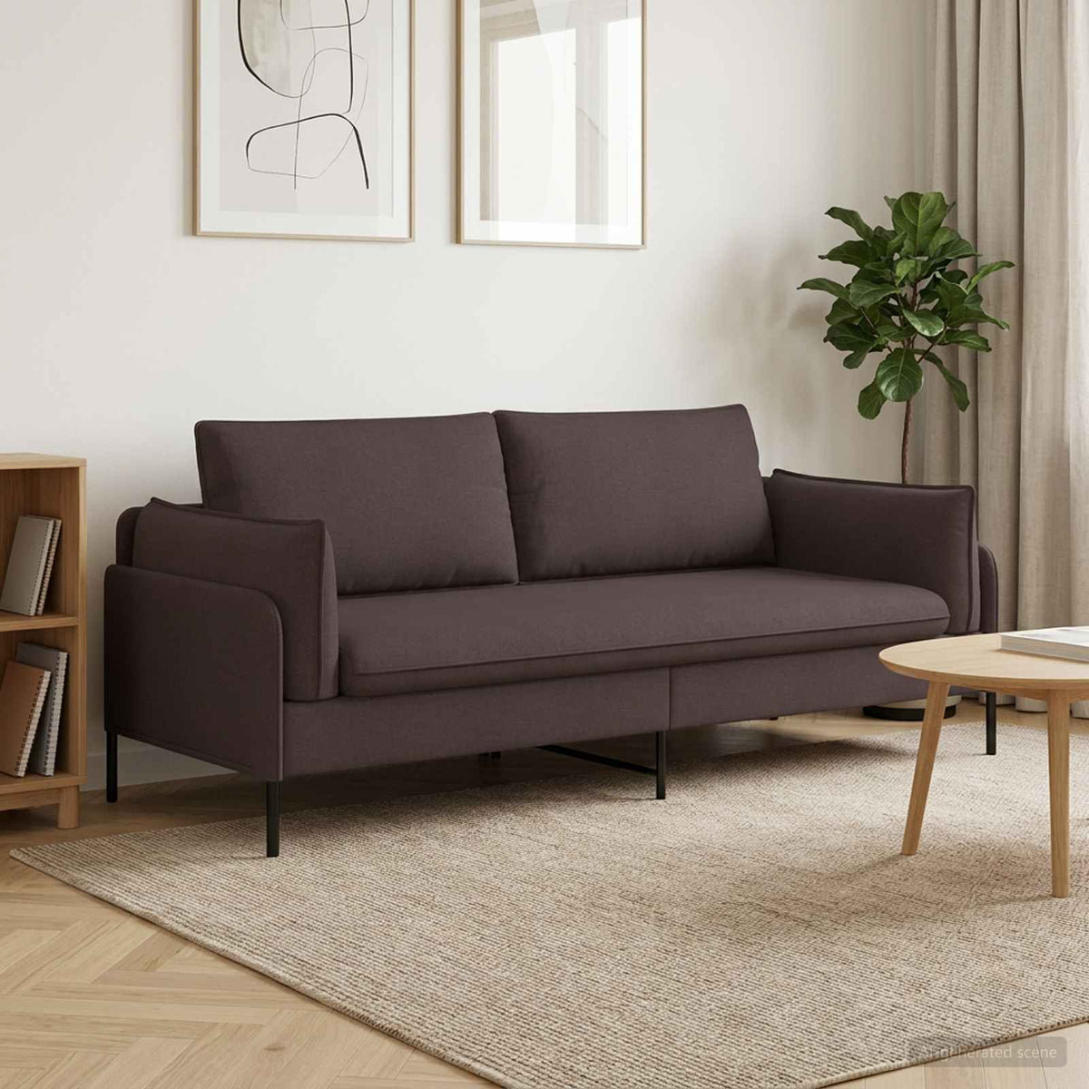 Sofa 222 x 81 x 89 cm Fabric 3-Seater Dark brown