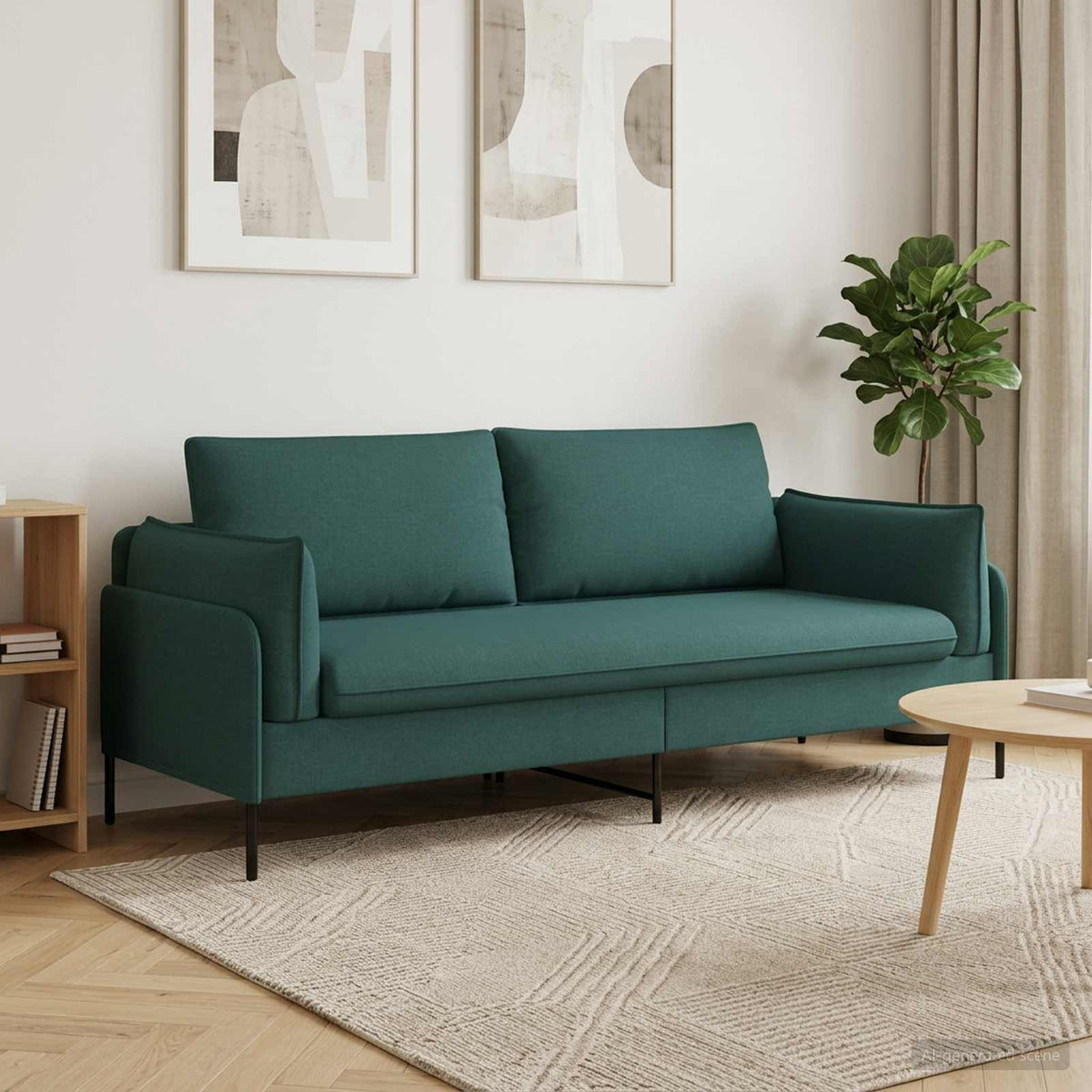 Sofa 222 x 81 x 89 cm Fabric 3-Seater Dark green