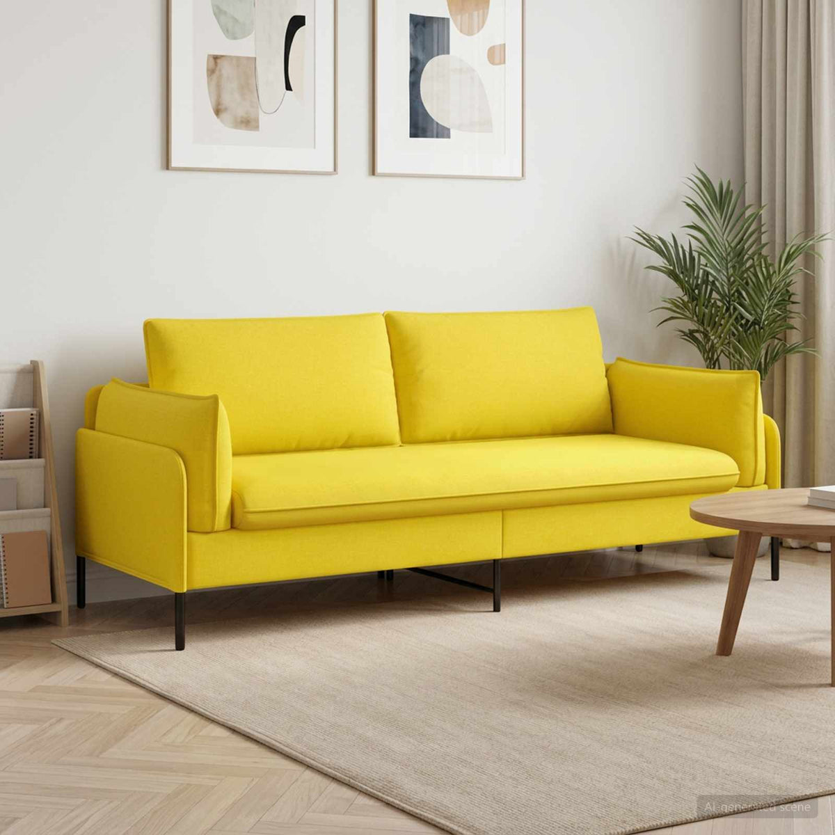 Sofa 222 x 81 x 89 cm Fabric 3-Seater Light yellow