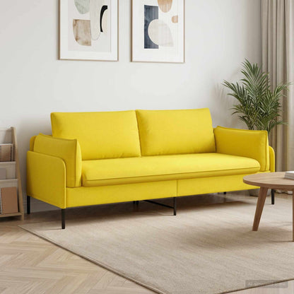 Sofa 222 x 81 x 89 cm Fabric 3-Seater Light yellow
