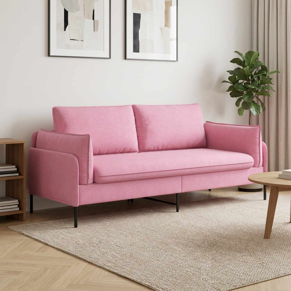 Sofa 222 x 81 x 89 cm Fabric 3-Seater Pink