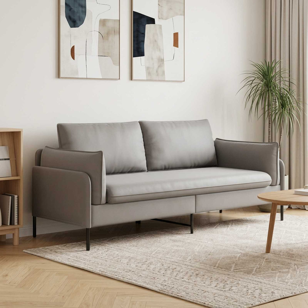 3-Seater Sofa 222 x 81 x 89 cm Velvet 180 cm Light grey