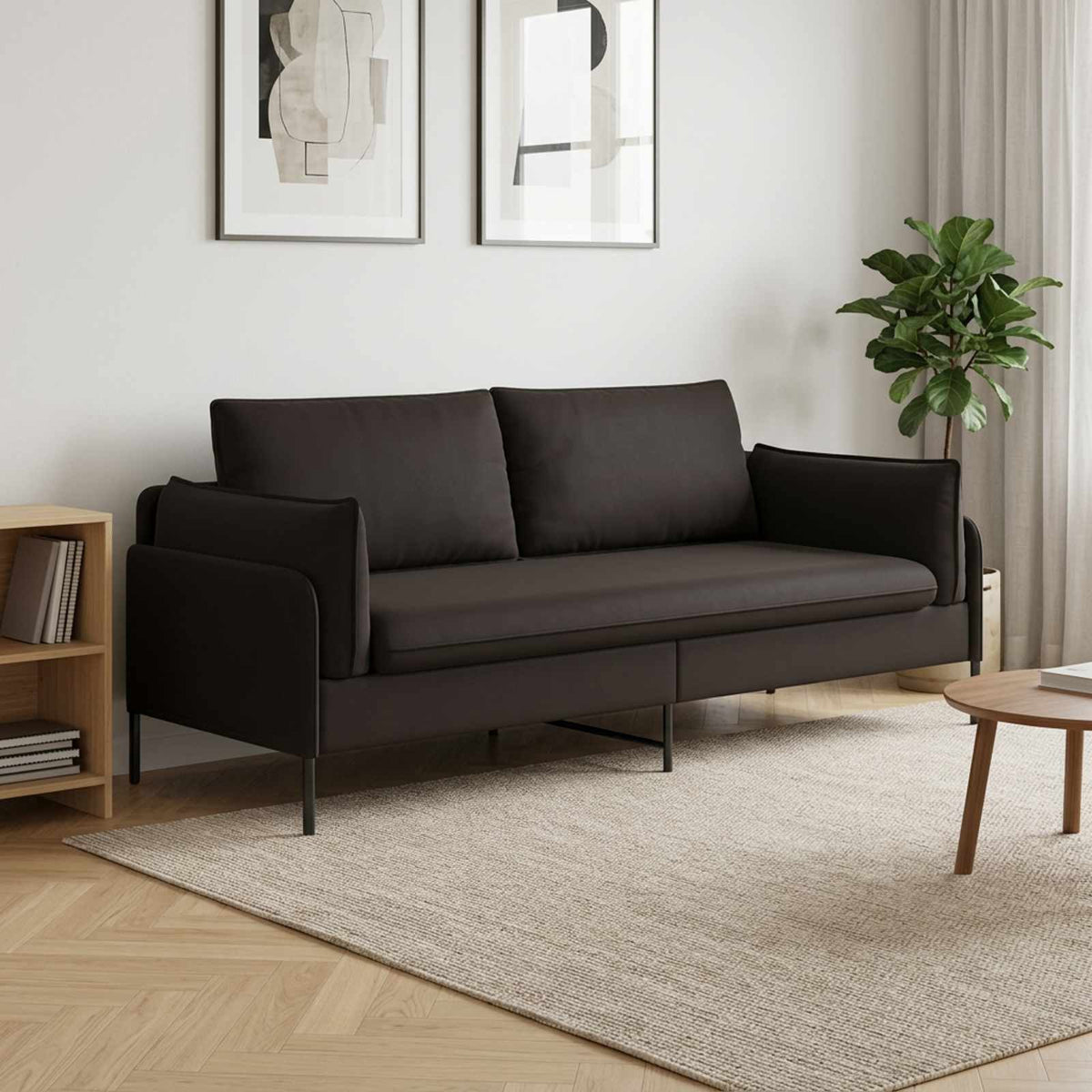 3-Seater Sofa 222 x 81 x 89 cm Velvet 180 cm Black