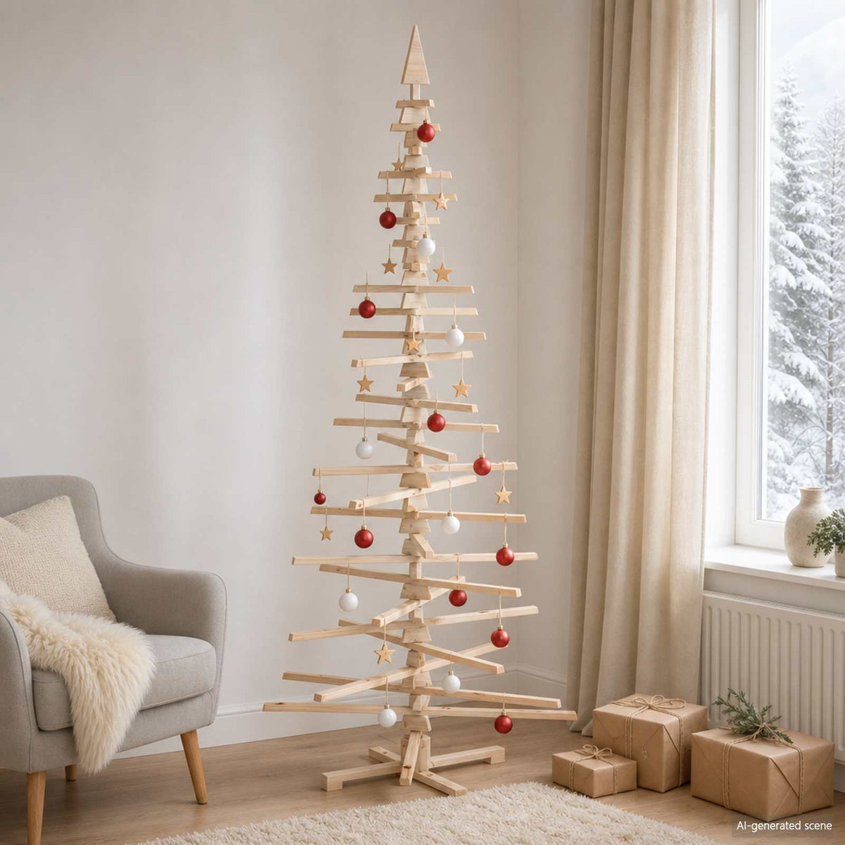 Wooden Christmas Tree KOTKA Solid Pine Wood Natural (unfinished) 240 cm