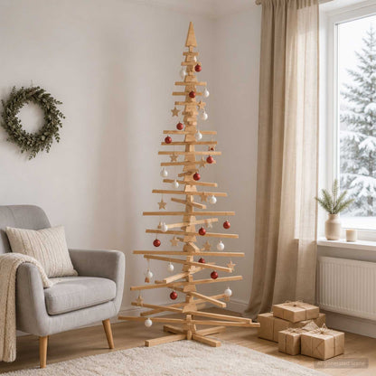 Wooden Christmas Tree KOTKA Solid Pine Wood Brown finish 240 cm